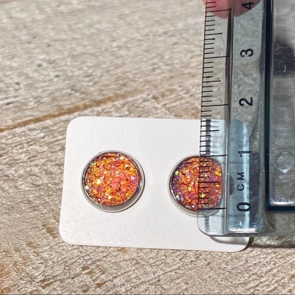 5/$25 Orange Druzy Silver Studs Earrings HOLIDAY EARRING SALE REDUCED SHIPPING! - Picture 5 of 15